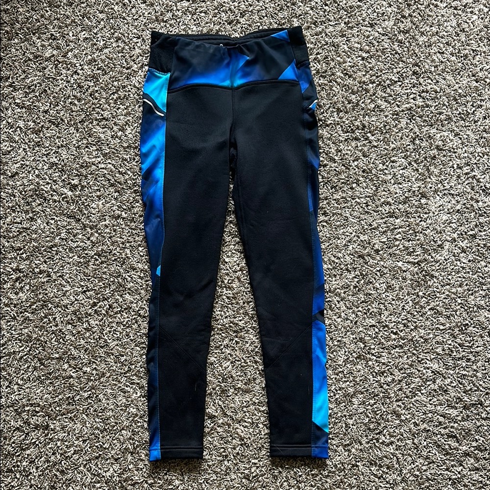 Athleta Fleece-Lined Black and Blue Dynamic Leggings